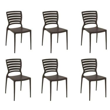 Imagem de Kit 6 Cadeiras Sofia Marrom Tramontina Encosto Vazado Horizontal 92237/109