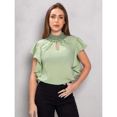Imagem de Blusa Social Evangélica Gola Pérola Manga Bufante com Babado - G-Store
