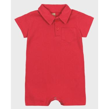 Imagem de Macacão bebê gola polo leve verão charmoso casual confortável - Vermelho e Azul - Bebê 3 a 18 meses-Masculino