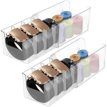 Imagem de Caixa organizadora de cinto, organizador retrátil de 4 grades para armário com divisórias removíveis, armazenamento de gaveta transparente e organizadores para roupas íntimas, meias