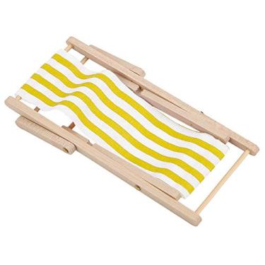 Imagem de Generic Mini Cadeira de Praia para Casa de Bonecas, Brinquedo Dobrável, Listra Amarela, Material Superior, Móveis para Casa de Bonecas ou Em Escala 1/12 (#03)