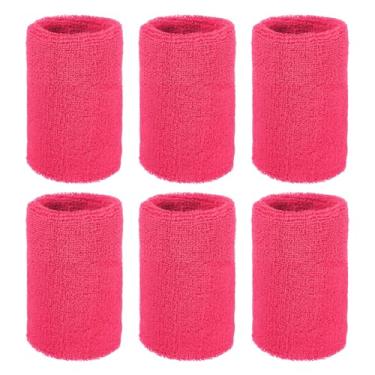 Imagem de YELARXI Pulseiras de suor, pulseiras para esportes de suor 10 x 7,6 cm, pacote com 6 e vermelho rosa claro - adequado para (tênis/basquetebol/futebol/corrida/malhar/homens e mulheres)