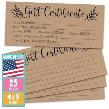 Imagem de 25 vales de presente rústicos em branco para pequenas empresas, voucher de papel kraft floral para massagem, salão de beleza e beleza, restaurantes e cartões de cupons DIY para aniversário, dia dos