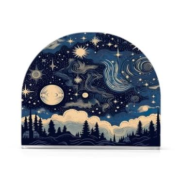 Imagem de Wassud Porta-guardanapos acrílico estrelas e lua com nuvens, dispensador de guardanapos de papel moderno em forma de U para mesa, cozinha, sala de jantar, bancada 1 peça (comporta 50-60 guardanapos)