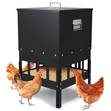 Imagem de puxaajao Alimentador de frango grande de 40 a 54 kg, sem desperdício, 16 portas, automático com defletor magnético para evitar roedores e camundongos, grande alimentador de aves de capoeira, altura