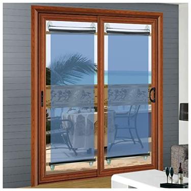 Imagem de uhyOHF 2 peças de proteção solar portátil sem perfuração para janela de porta de vidro, espelho unidirecional e persiana de rolo transparente com ventosas, loja de sala de estar de escritório (azul