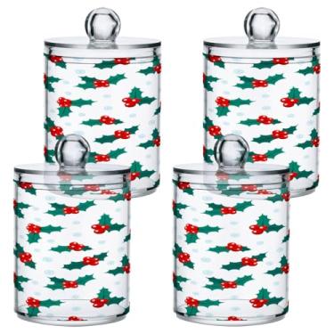 Imagem de STAYTOP 2 frascos de boticário com dispensador Qtip para banheiro com etiquetas – Recipiente de armazenamento Qtip de plástico transparente para bola de algodão, cotonete, grão de café e baga de Natal