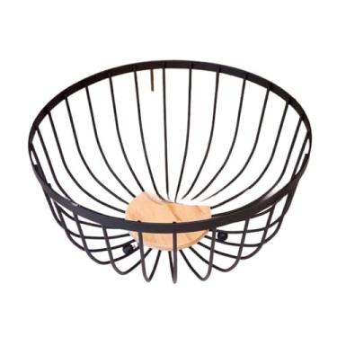Imagem de Fruteira de Mesa Rustica de Ferro e Bambu para Café da Manhã Metal Preto Cesto Organizador(REDONDA FERRO E MDF 25X25CM)