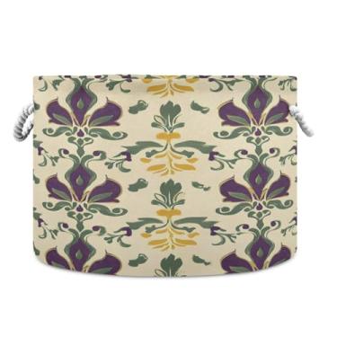 Imagem de WELLDAY Cesta de corda de algodão Mardi Gras Fleur De Lis Cesta de lavanderia de bebê para sala de estar, lavanderia, berçário, travesseiros, decoração de casa