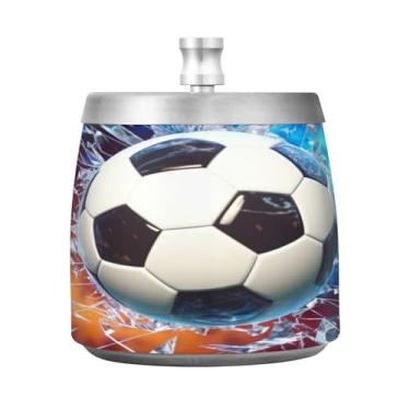 Imagem de Wassud Cinzeiro para cigarros, interior, exterior, futebol, cinzeiro, com tampa, aço inoxidável, à prova de vento, inodoro, mesa, cinzeiro, casa, escritório, pátio, varanda, decoração