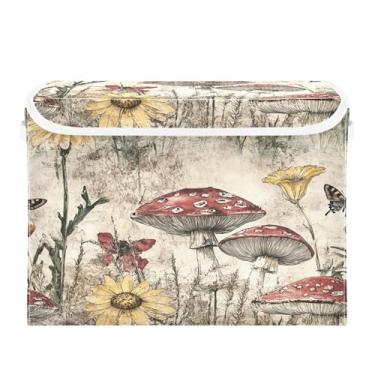 Imagem de CEBUGI Caixotes de armazenamento com tampas, caixa de armazenamento de tecido dobrável, caixas organizadoras de cubo de cogumelos para prateleiras de armário de casa e quarto, 40 x 30 x 30 cm