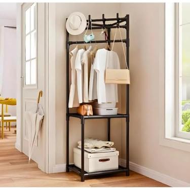 Imagem de Arara 3 em 1 para Canto | Organizador com Cabideiro e Prateleiras(2 Andares Preto)