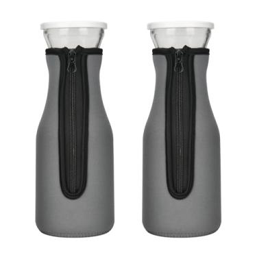 Imagem de Beautyflier 2 peças de neoprene para garrafa de vidro de 1 litro, mangas isoladas para jarra de vidro de 1 L, segura para máquina de lavar, 1 litro de manga para bebidas para brunch, festas, apenas