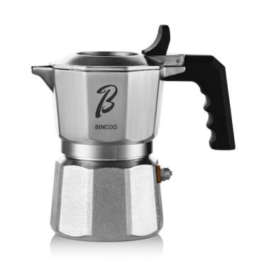 Imagem de Bincoo Panela Moka Italiana – Cafeteira de Café Expresso para Café Rico, Aço Inoxidável 316 – Design de Aumento de Pressão de Três Válvulas (Prata 02)
