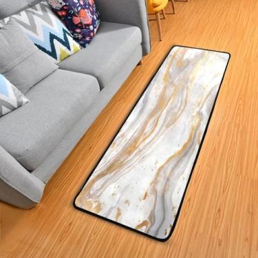 Imagem de WELLDAY Tapete de corredor de mármore branco, tapete de corredor de 5 x 15 cm, antiderrapante, lavável, tapete de cozinha para quarto, entrada, lavanderia, sala de estar