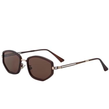 Imagem de JRLLFD Óculos de sol retrô com armação pequena, óculos de sol punk de luxo para homens, para dirigir ao ar livre, UV400 (marrom)