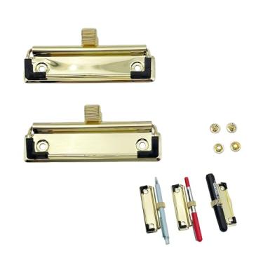 Imagem de Aliviitsi Clipe dourado para prancheta com pés de borracha, clipe de prancheta com suporte de caneta, para sala de aula, notebook, pranchetas dobráveis e armazenadas (2 peças)