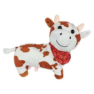Imagem de Vaca De Pelúcia Malhada 25cm - Marrom - Tuka Toy