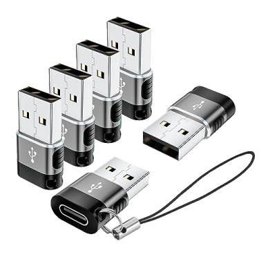 Imagem de BaseNew Pacote com 6 adaptadores USB para USBC, adaptador USB A para USB C, adaptador USBA para USBC OTG, conversor tipo C para iPhone, MacBook, iPad, carro Play, carregador, cinza