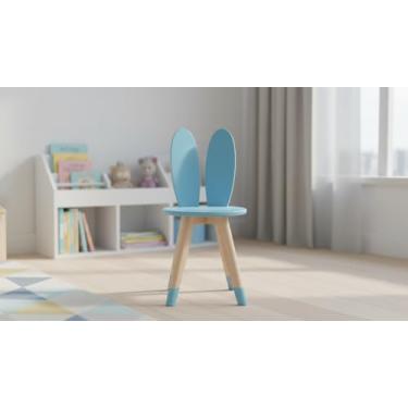 Imagem de Cadeira Infantil Coelho com Pés de Madeira Pinus e Tampo MDF, Azul, 61.5cm Altura, Suporta 20kg (Azul)