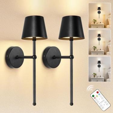 Imagem de Kimjo Arandela de parede operada por bateria, arandelas de parede pretas recarregáveis sem fio