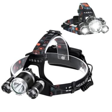 Imagem de Lanterna de Cabeça LED Recarregável de Alta Potência 4 Modos de Iluminação Ajuste de Ângulo 90° Resistente à Água Carregamento USB Ideal para Esportes Camping Trilhas