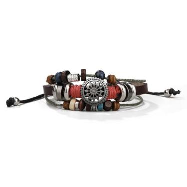 Imagem de 1 pulseira de couro sintético em camadas com contas de olho de tigre, design punk feito à mão, ajustável para uso casual em festas de trabalho, One Size, Poliuretano, Sem Pedra Preciosa