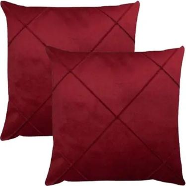 Imagem de Kit 2 Capa De Almofada Suede Aveludada Drapeada 45x45cm Vinho