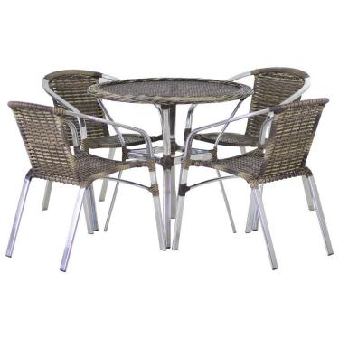 Imagem de Jogo 4 Cadeiras Floripa E Mesa Com Tampo Em Alumínio Trama Cappuccino