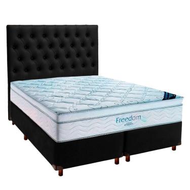 Imagem de Cama Box Preto + Colchão Queen Freedom Ortobom + Cabeceira