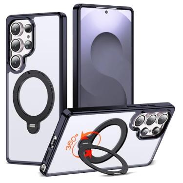 Imagem de RIASOLIN Capa compatível com Samsung Galaxy S25 Ultra com suporte de anel invisível giratório de 360°, compatível com Mag-Safe, capa de telefone transparente com ótima sensação de aderência para