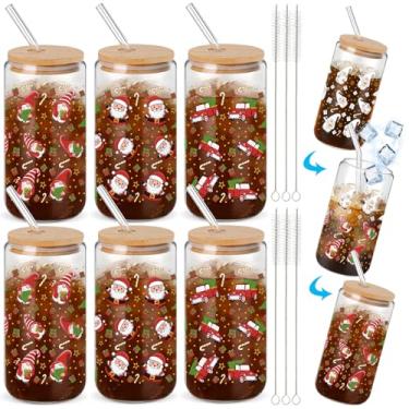 Imagem de Potchen 6 peças de copos de mudança de cor de Natal com tampas e canudos 473 ml Copos de vidro de Natal copo de café gelado de Natal pode moldar copos para decoração de lembrancinhas de festa de