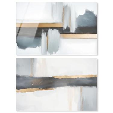 Imagem de Conjunto de 2 arte de parede de sala de estar com impressão acrílica de luxo neutro da Art Remedy, pronto para pendurar, 61 x 40 cm