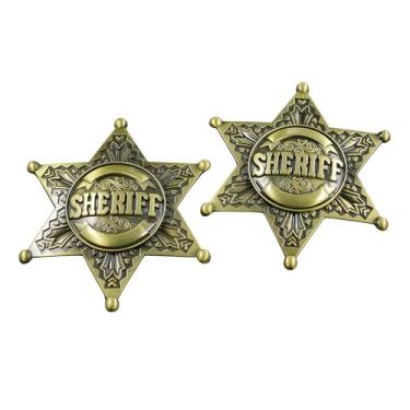 Imagem de Pacote com 2 emblemas de xerife, crachá de xerife de metal para crianças, meninas e adultos, broche de colete da polícia ocidental, decoração de festa de caubói prêmios de carnaval escolar, enchimento