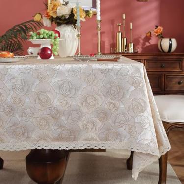 Imagem de Wuluwala Toalha de mesa floral rústica para mesas de jantar vintage jacquard toalha de mesa resistente, tecido de poliéster, capa de mesa lavável para cozinha, uso interno e externo 150 x 221 cm