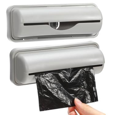 Imagem de NUOBESTY Dispensador de suporte de saco de lixo com 2 ganchos, caixa de armazenamento de saco de lixo montada na parede organizador de cozinha banheiro para armário e lavanderia