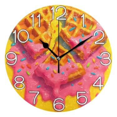Imagem de GAIGEO Relógio de parede analógico decorativo operado por bateria silencioso relógio de cozinha de escritório, decoração de parede moderna para sala de estar, rosa pão colorido, 25 cm, ponteiros