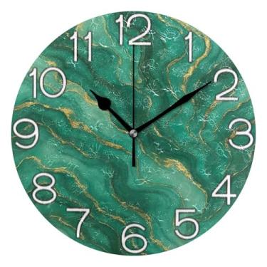 Imagem de GAIGEO Relógio de parede analógico decorativo operado por bateria silencioso relógio de cozinha rústico, decoração de parede art déco moderno retrô, textura de mármore verde esmeralda, 25 cm