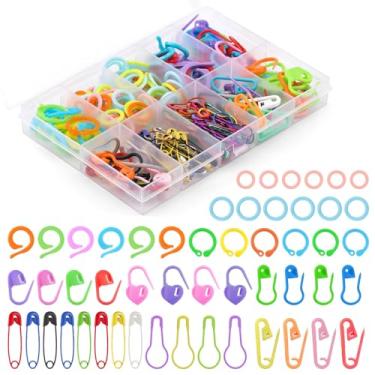 Imagem de Hssugi Marcador de ponto, marcadores de ponto de crochê, marcadores coloridos com caixa de armazenamento de plástico para tricô, 209 pinos de lâmpada de segurança para fazer crochê faça você mesmo