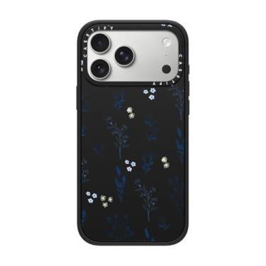 Imagem de CASETiFY Capa Impact para iPhone 17 Pro Max [fina/compatível com Magsafe/2,5 m. Proteção contra quedas de grau militar 4X] - Flores azuis pequenas - Preto fosco