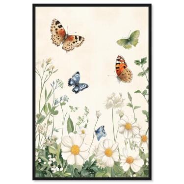 Imagem de Decoração de parede floral Meadow Dance of Wings da Art Remedy, moldura preta, 25 x 38 cm