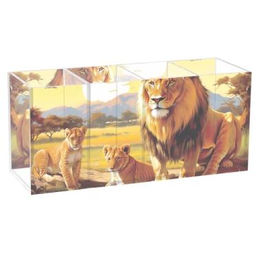 Imagem de TSENQUE Porta-lápis de mesa de acrílico para decoração de casa, família de leões, porta-canetas, canetas, canetas, canetas, canetas, canetas, canetas, canetas, artigos de escritório, decoração