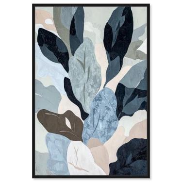 Imagem de Decoração de parede azul com impressão em tela de folha II da Art Remedy, moldura preta, 50 x 76 cm