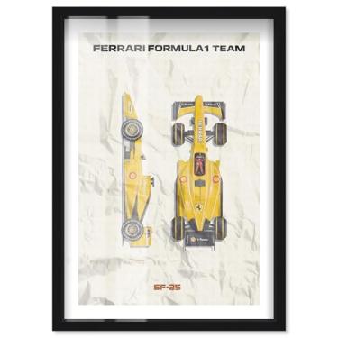 Imagem de Pôster Racer in Yellow Shadowbox Print Formula 1 por Notoriart, moldura preta, 53 x 78 cm