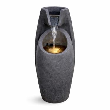Imagem de Fonte Cascata de Água Decorativa Grande com Iluminação LED, Design Moderno (Cinza)