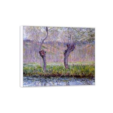 Imagem de BMZFYBS Claude Monet Famosas Impressões em Tela de Parede Prontas para Pendurar - Salgueiros na Primavera-Quadro Branco para Decoração de Sala de Estar 30 x 35 cm 12 x 13 pol
