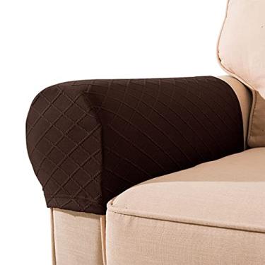 Imagem de Capas para descanso de braço, conjunto de 2 capas elásticas para poltrona para poltrona com elástico para proteção de móveis, capas antiderrapantes de poliéster, elastano, café escuro