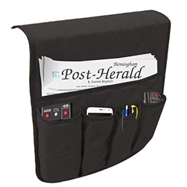 Imagem de Suporte de controle remoto para poltrona, poltrona, organizador de apoio de braço, poltrona, poltrona, com 6 bolsos, armazenamento antiderrapante para revista, tablet, telefone, preto, 90 x 34 x 23 cm