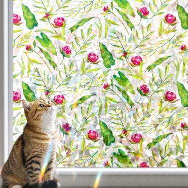 Imagem de Película de privacidade para janela arco-íris, 3D, floral, decorativa, vitral, antiUV, não adesiva, reutilizável, 44,5 x 199,9 cm, para sala de casa, carro, vidro aderente