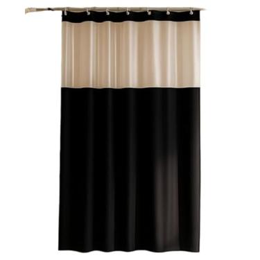 Imagem de Cortina de Box para Banheiro com Visor Translúcido Antimofo 1,38 x 1,98 + Varão Extensível 1,10 a 2,00 Ideal para Box cortina banheiro(PRETA C/VISOR)